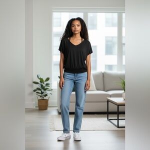 New York & Company Black V-Neck Blouse